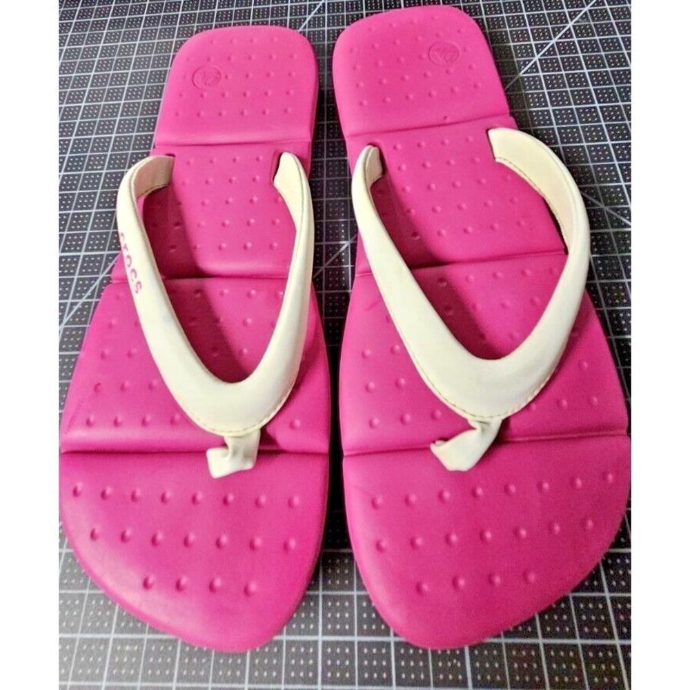 Crocs women thong slides white pink‎ flip flop sz 10
